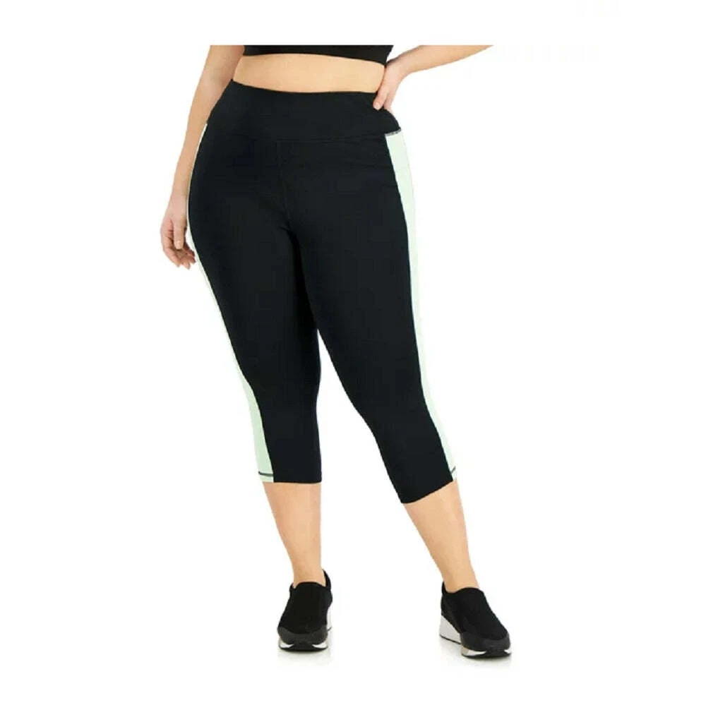 ID Ideology Women's Plus Size Colorblocked Capri Leggings, Noir