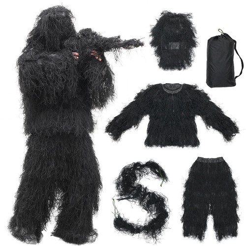 Black Camouflage Suit Ghillie Suit Hunting Clothes Outdoors Paintball CS Game - Picture 1 of 7