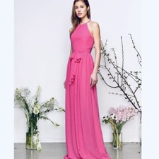 Monique Lhuillier Daniela Gown Sz 6(S)Peony Pink Tie Front /Back Fairy Whimsy