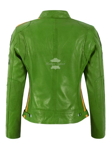 SIZMA Ladies Leather Jacket Classic Retro Motorcycle Racer Style Vintage Jacket - Picture 11 of 19