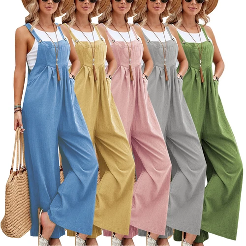 Lässige Damen-Latzhose Overall lockerer Strampler weites Bein Overall Playsuit einfarbig USA - Bild 4 von 30