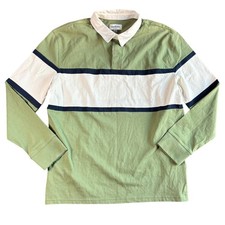 Goodfellow  Co Mens Rugby Shirt Green White Navy Stripe Long Sleeve Size L