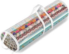 Clear Gift Wrap Organizer with Zipper, Holds 25 Rolls, Storage