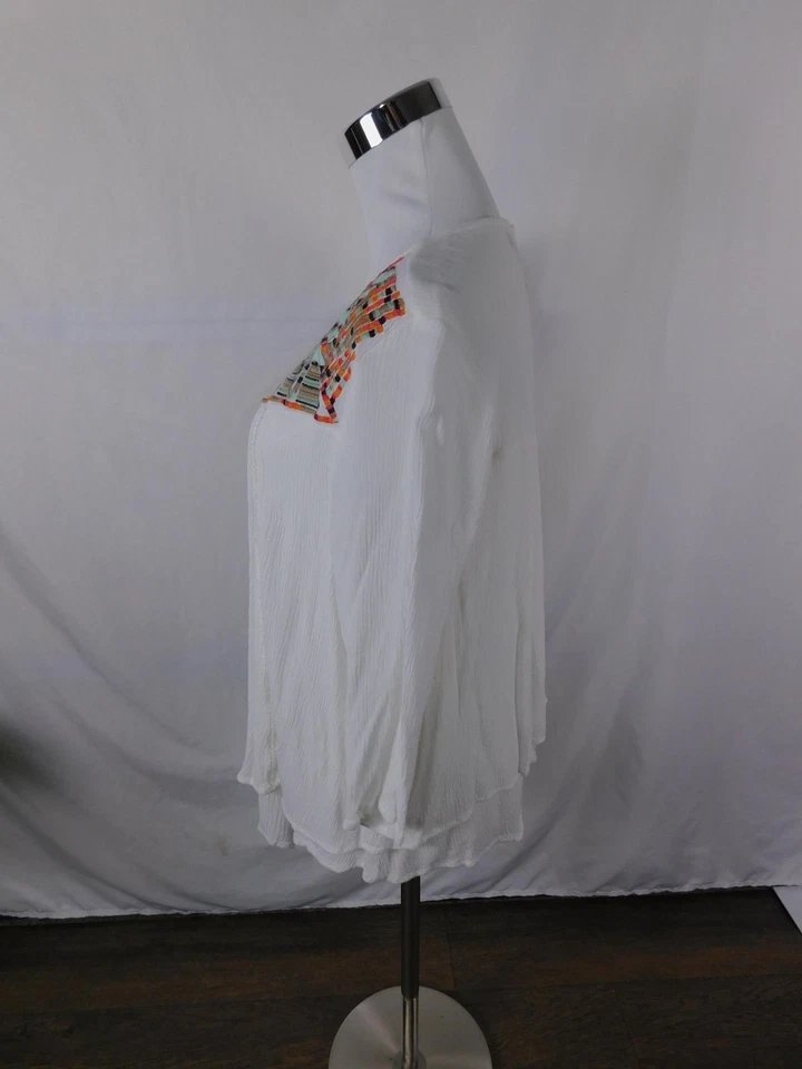 Camisa New Directions Mujer Grande Blanca Bordada Boho Campesina Manga 3/4 Foto 4 de 4