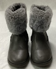Oshkosh Toddler Size 8 Girl Gray SPARKLE Boots With Soft Faux-Fur Trim