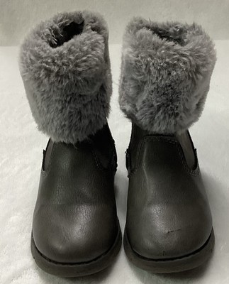 Oshkosh Toddler Size 8 Girl Gray SPARKLE Boots With Soft Faux-Fur Trim