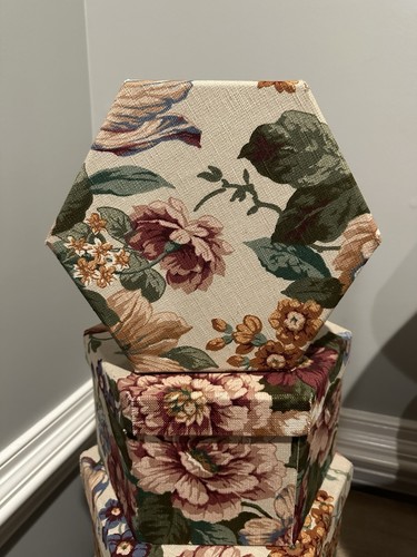 Vintage Floral Tapestry Octagonal Nesting Boxes – Set of 5 – BEAUTIFUL Storage - Picture 7 of 16