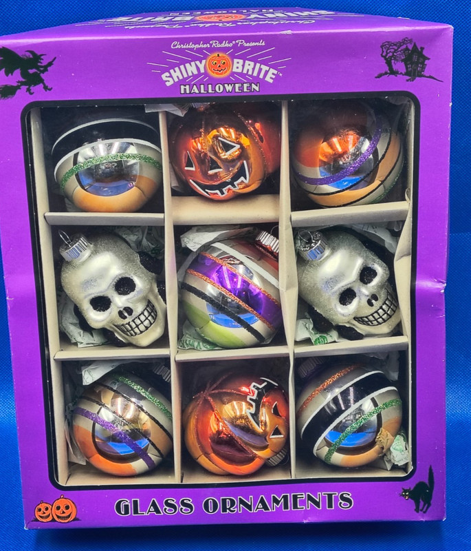 Christopher Radko Shiny Brite Box 9 Retro Glass Medium Halloween Ornaments NEW
