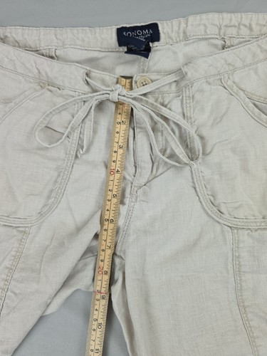 Sonoma Shorts beige Damen 6 Leinen Baumwollmischung Bermuda Cargo Taschen Kordelzug - Bild 8 von 14