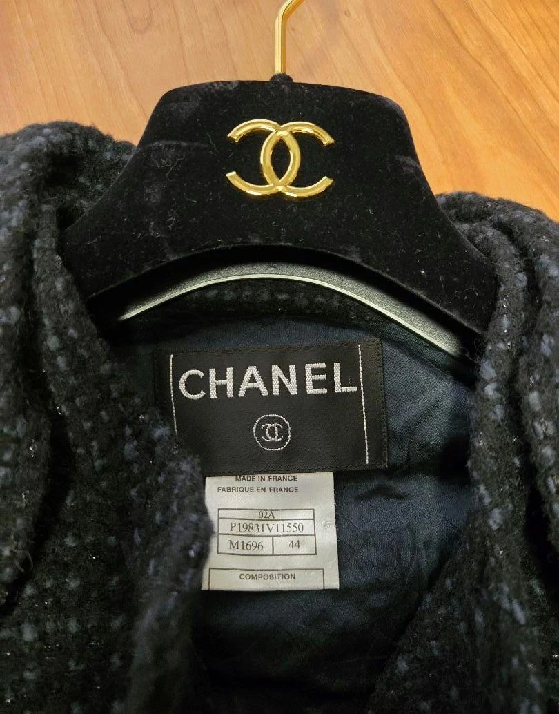 Giacca tweed Chanel 02A nero navy 44
