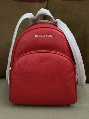 Michael Kors Backpack Abbey Medium Bag Red Pebbled Leather #0148