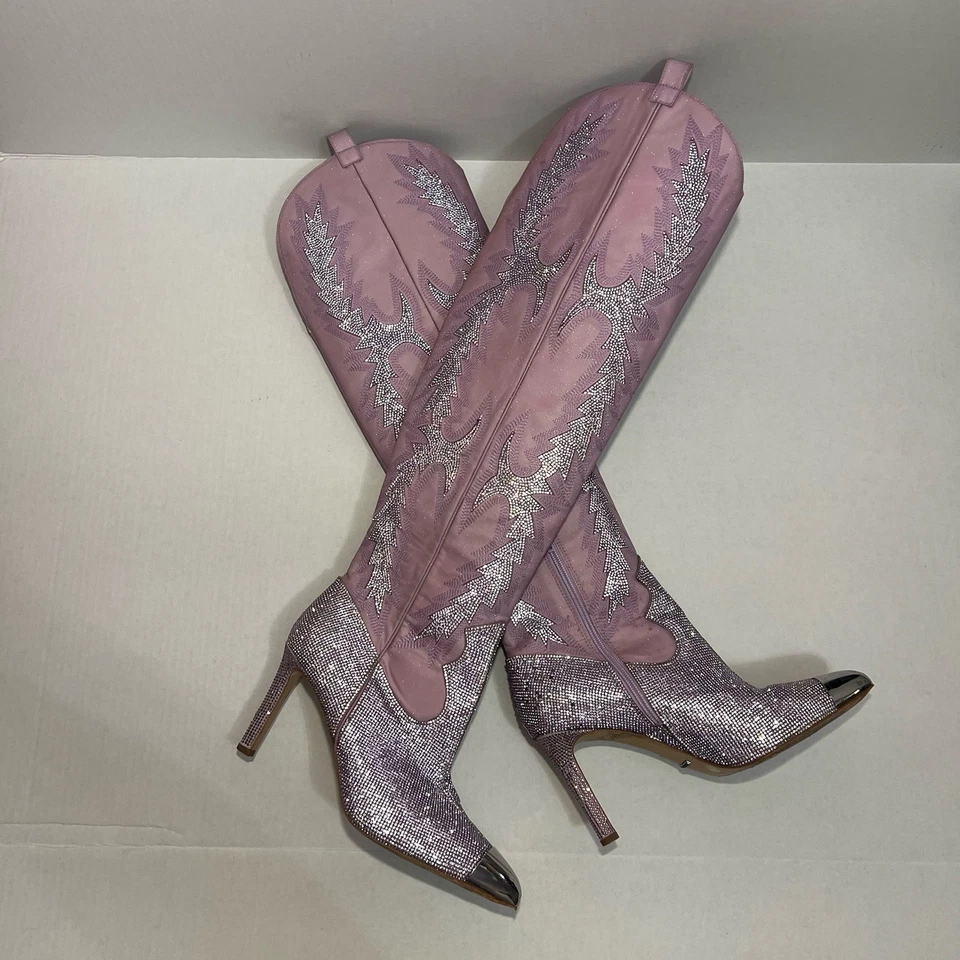 Gianni Bini Mujer 8.5 Rosa Estrás Sobre la Rodilla Botas Tacones Glam Barbie Foto 4 de 4