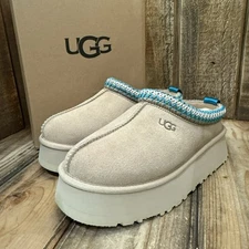 UGG TAZZ PLATFORM SLIPPER WOMENS US 6 ~ DRIFTWOOD WHITE PEPPER ~ SUEDE / WOOL