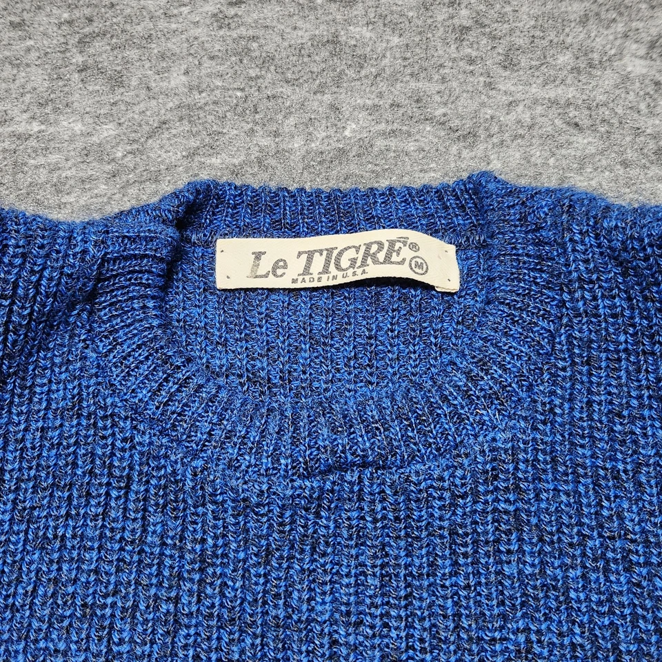 Suéter Para Hombres De Colección Le Tigre Hecho en EE. UU. Acrílico Azul Negro Cuello Redondo Mediano Foto 3 de 4