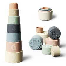 Moonkie Stacking Cups Toy, Fun Educational Baby Toys Silicone Soft Teething Toy,