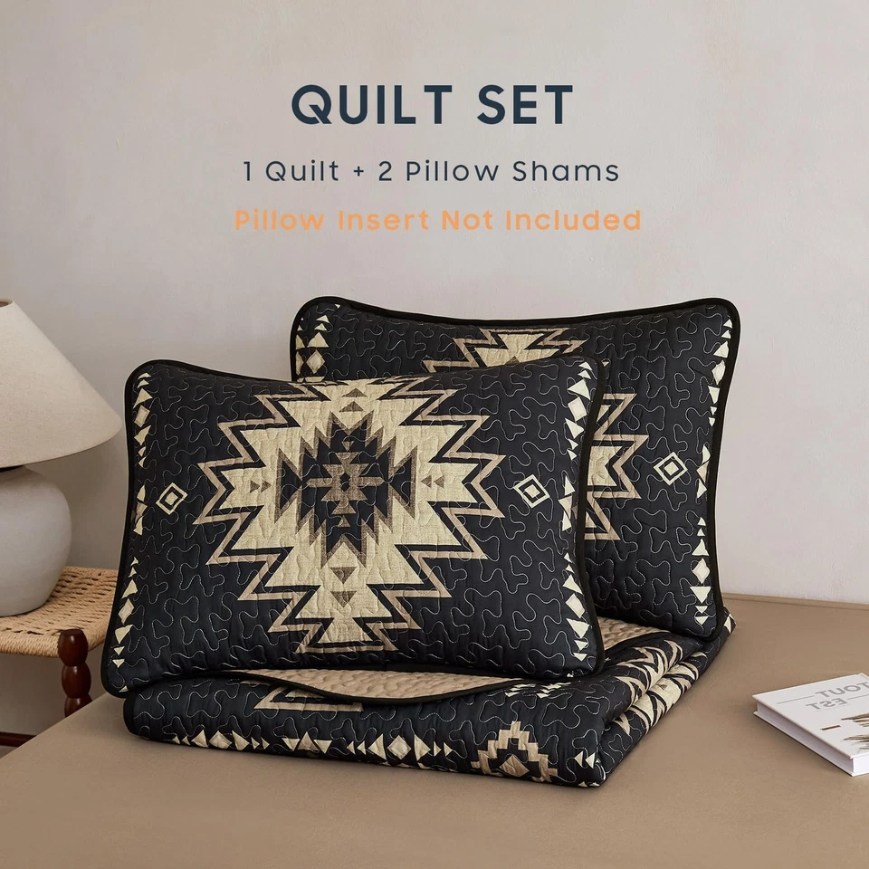 - Western Quilt Set, Southwestern Rustic Farmhouse Style with Aztec Geometric... - Image 2 of 4