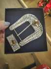 Silver Tone Rhinestone Western Bling Belt Buckle Set Cowgirl Rodeo  — photo 2