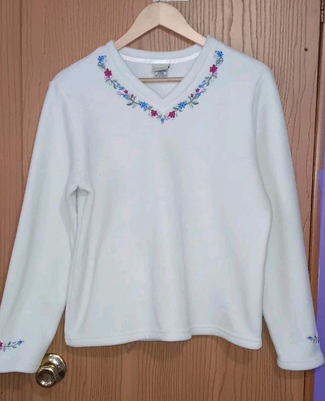 LL Bean Polartec Pullover Fleece Sweater Womens Size Medium Cream White...