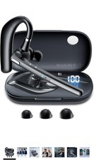 Bluetooth Ear-Hook Single Earbud Headset w/ Charging Case Mic Noise Cancel Black