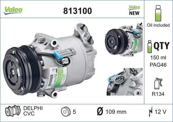 Kompressor Klimaanlage Valeo CORE-FLEX 813100 12V FüR Opel Astra A04 GTC Caravan-image