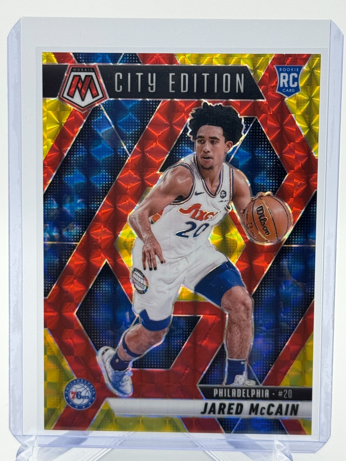 2024-25 Panini Mosaic City Edition Jared McCain Fusion Red Yellow Prizm /75!