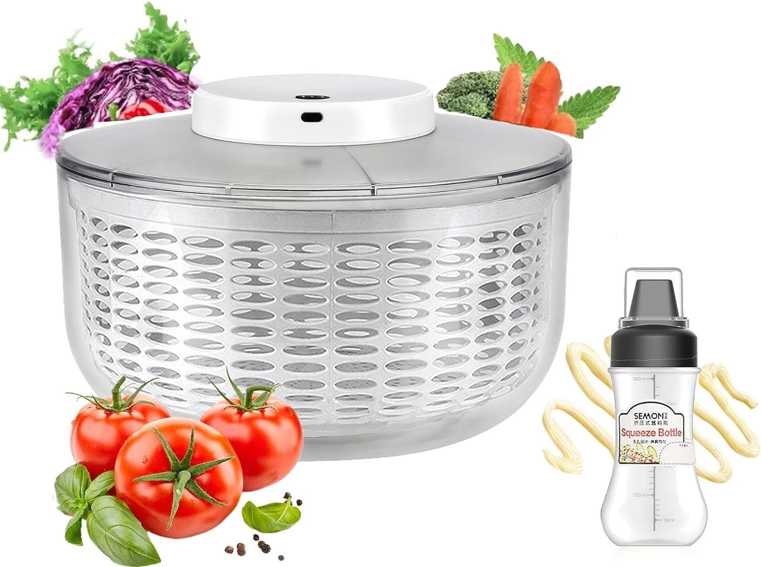 Electric Salad Spinner, 6L Lettuce spinner,Large Capacity Salad Vegetable Dry...