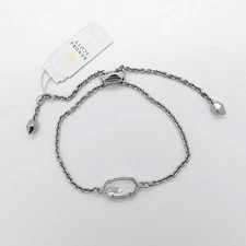 New Kendra Scott Elaina Adjustable Silver Chain Bracelet In Ivory Shell