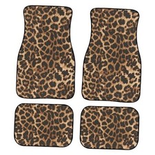 Leopard Print Car Floor Mats Carpet Universal Abstract Cheetah Pattern Brown