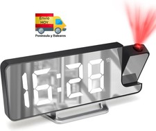 RADIO RELOJ DESPERTADOR ALARMA FM PROYECTOR LED CARGA USB PARA MOVIL ESPEJO