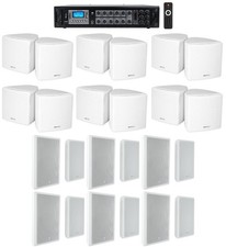 Rockville 6-Zone Amp 12 3.5" White Cube 12 Wall Restaurant/Bar/Cafe Speakers