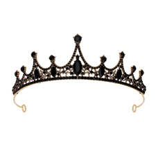 Black Crystal Tiara Crown for Women Gothic Gold Crown for Halloween, Weddings, a