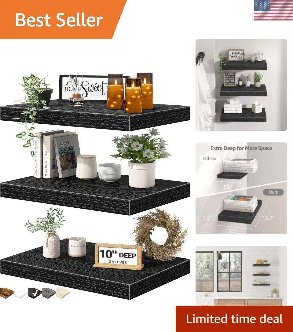 10" Deep Floating Shelves for Wall - 10 x 16 inch Book Shelf Bathroom Bedroom...