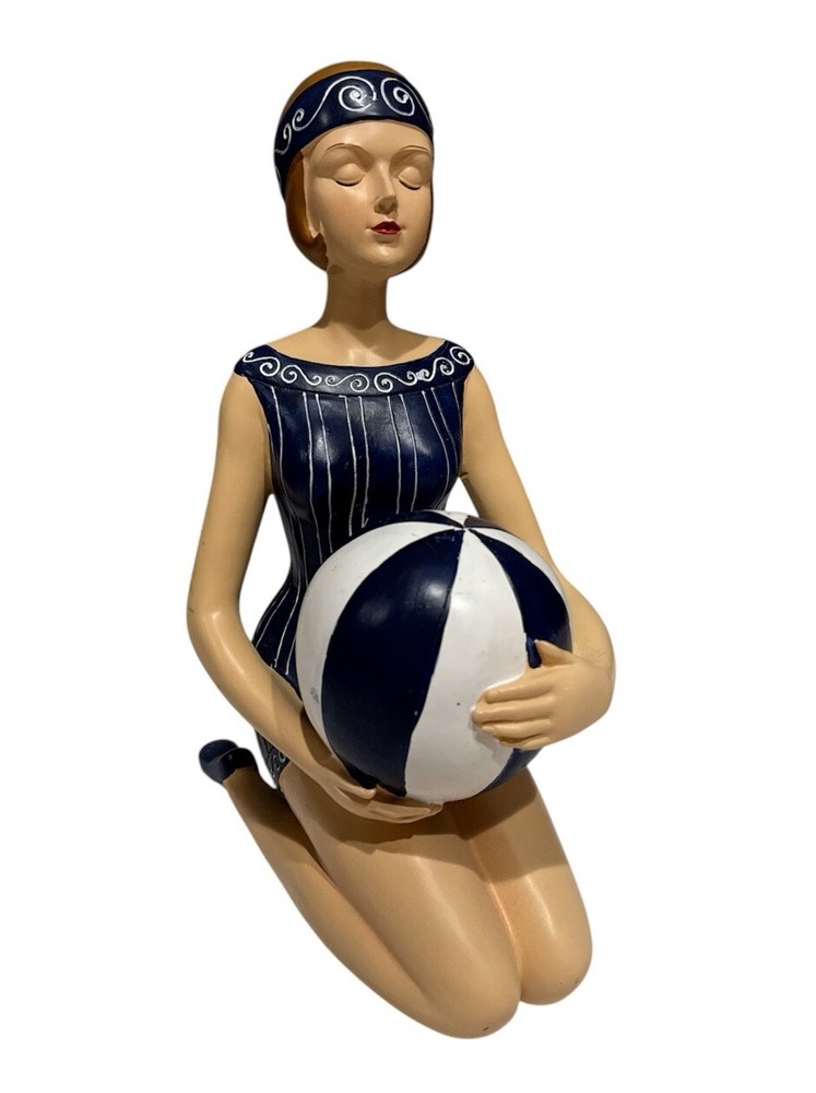 Art Deco Bathing Beauty Figurine Kneeling w/ Beach Ball