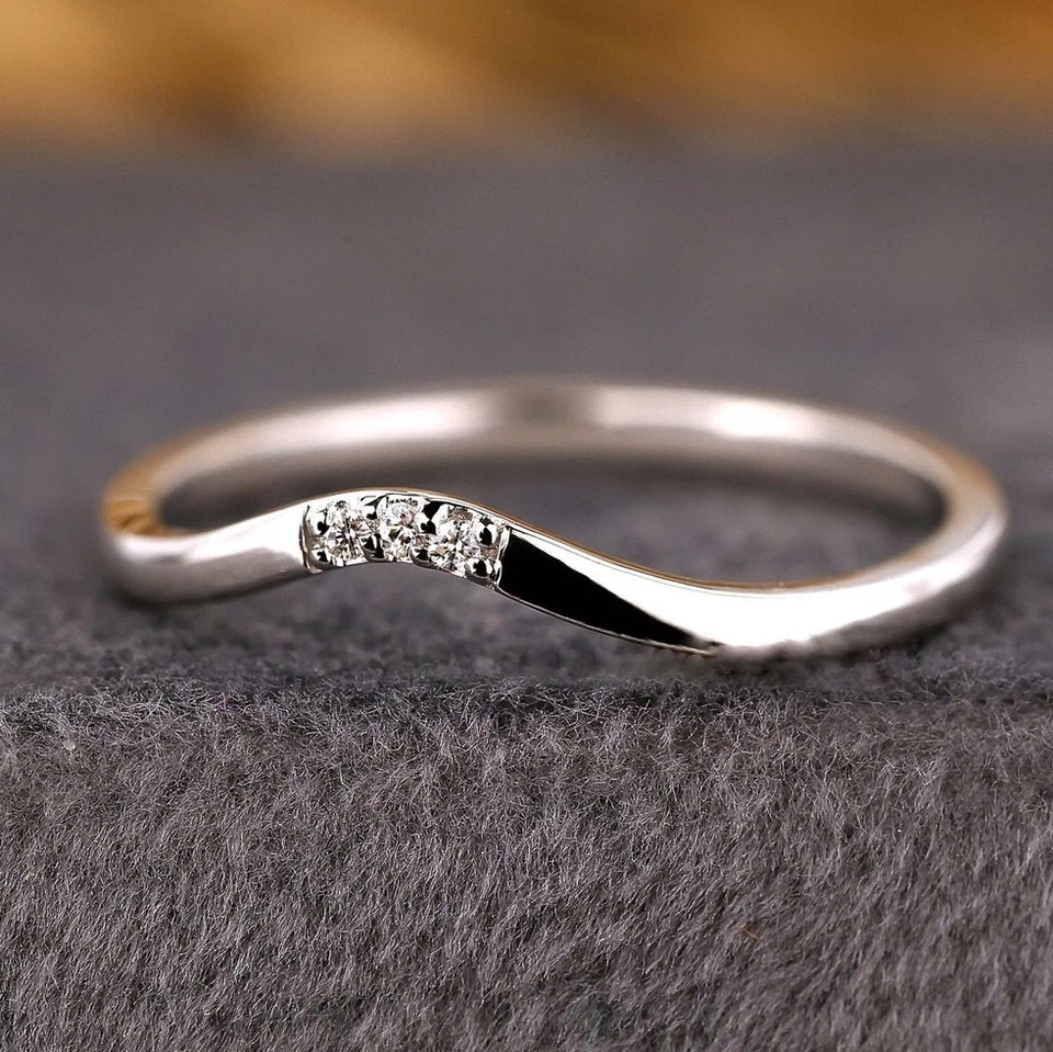Dainty Three Round Cut 0.03CT Lab-Grown Diamonds 950 Platinum Simple Curved Band - Image 3 of 4