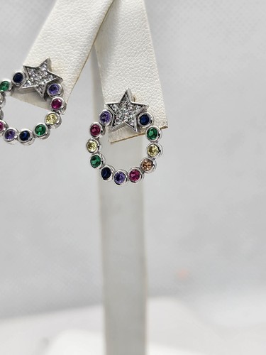 Brand New Sterling Silver 925 Star Round Multi Color Earrings - 第 2/4 張圖片