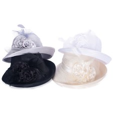 Satin Ribbon Women Upturn Brim Cloche Church Bow Sun Bridal Oaks Day Hat A604