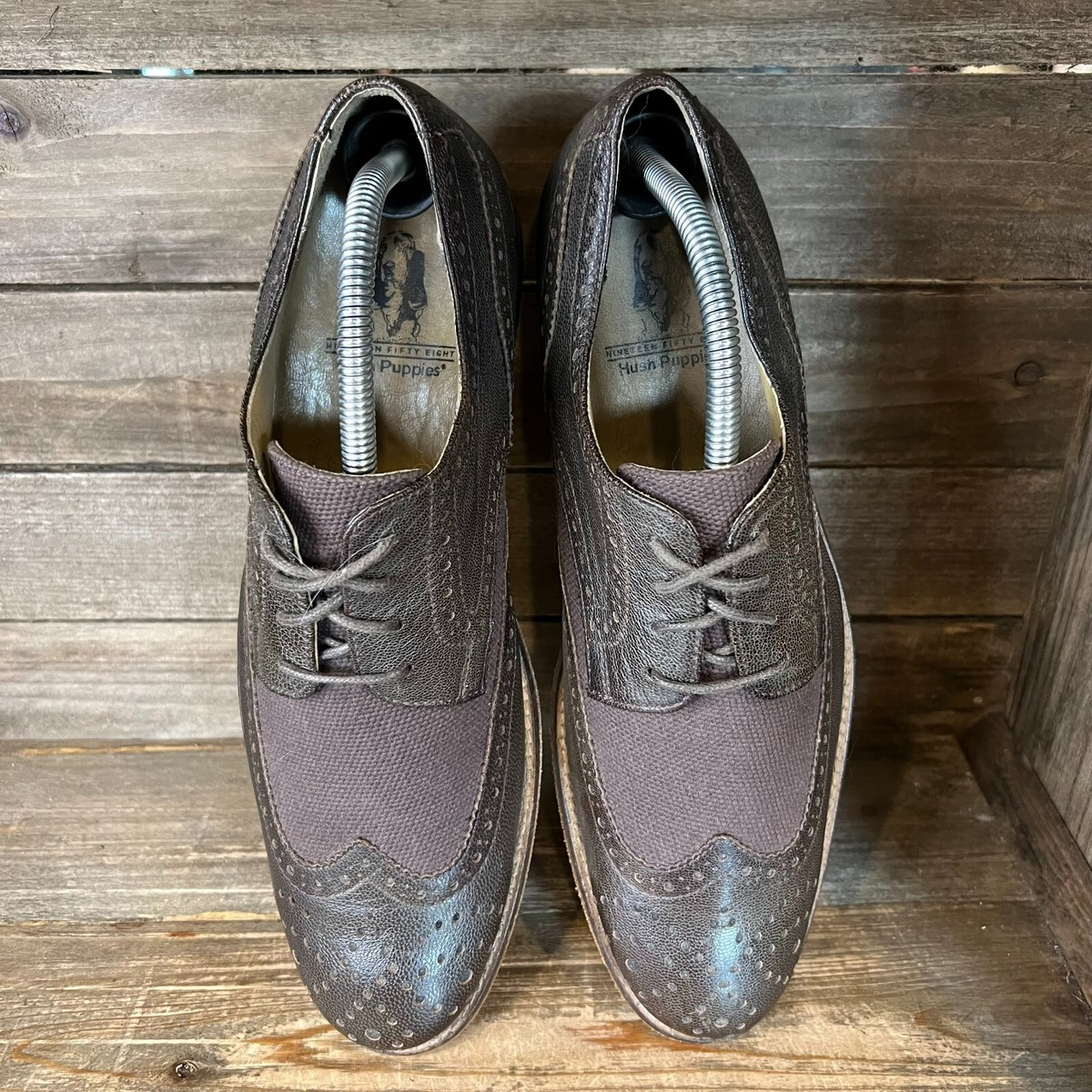 Mens Hush Puppies Bozeman Dark Brown Leather Wingtip Brogue  display picture 2