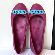Crocs Womens Size 7 Slip On Comfort Shoes Pink Blue Horsebit Chain Cute