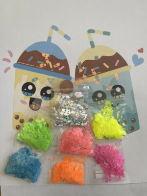 Boba Milk Tea Cup Shape (NEON/Silver) 7mm Glitter-Nail Art Face Crafts-US-tsp