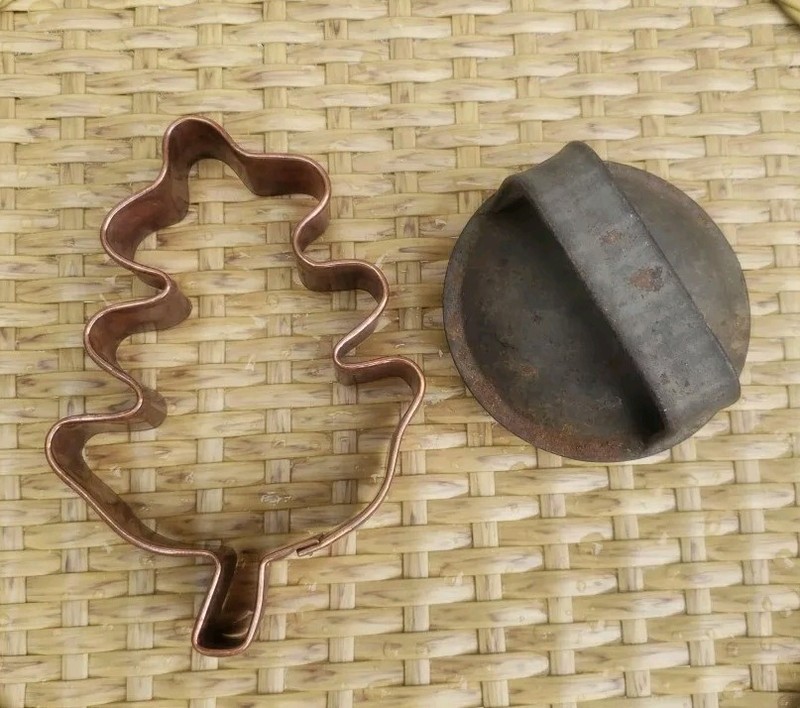 Copper Oak Leaf Cookie Cutter And Vintage Biscuit Cutter
