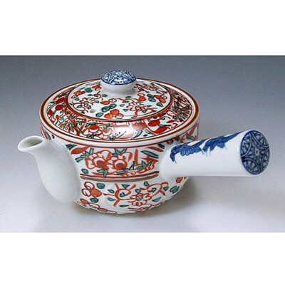 Teapot KYO KIYOMIZU YAKI WARE KYOTO Japanese Kyusu Flower Bird Red Paint Japan