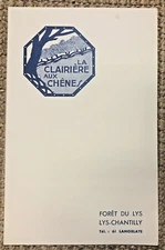 Vintage 1939 La Clairière aux Chênes, Forte Du Lys, Lys-Chantilly Menu