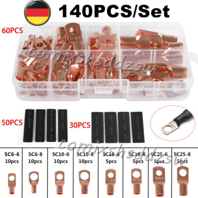 140 x Batterie Kupferkabel Laschen elektrische Draht Stecker Crimp Ring Klemmen-