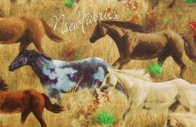 Western Horses Stallions Mares  Cotton Quilt Sewing Fabric  Wild West  BTY