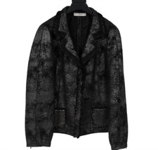 Prada Womens Vintage Blazer Size 46 Black Silver Grey Wool Tweed Jacket Coat