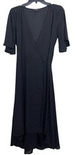 Lulus Dress Womens Size Small Black White Polkadot Wrap Dress V Neck