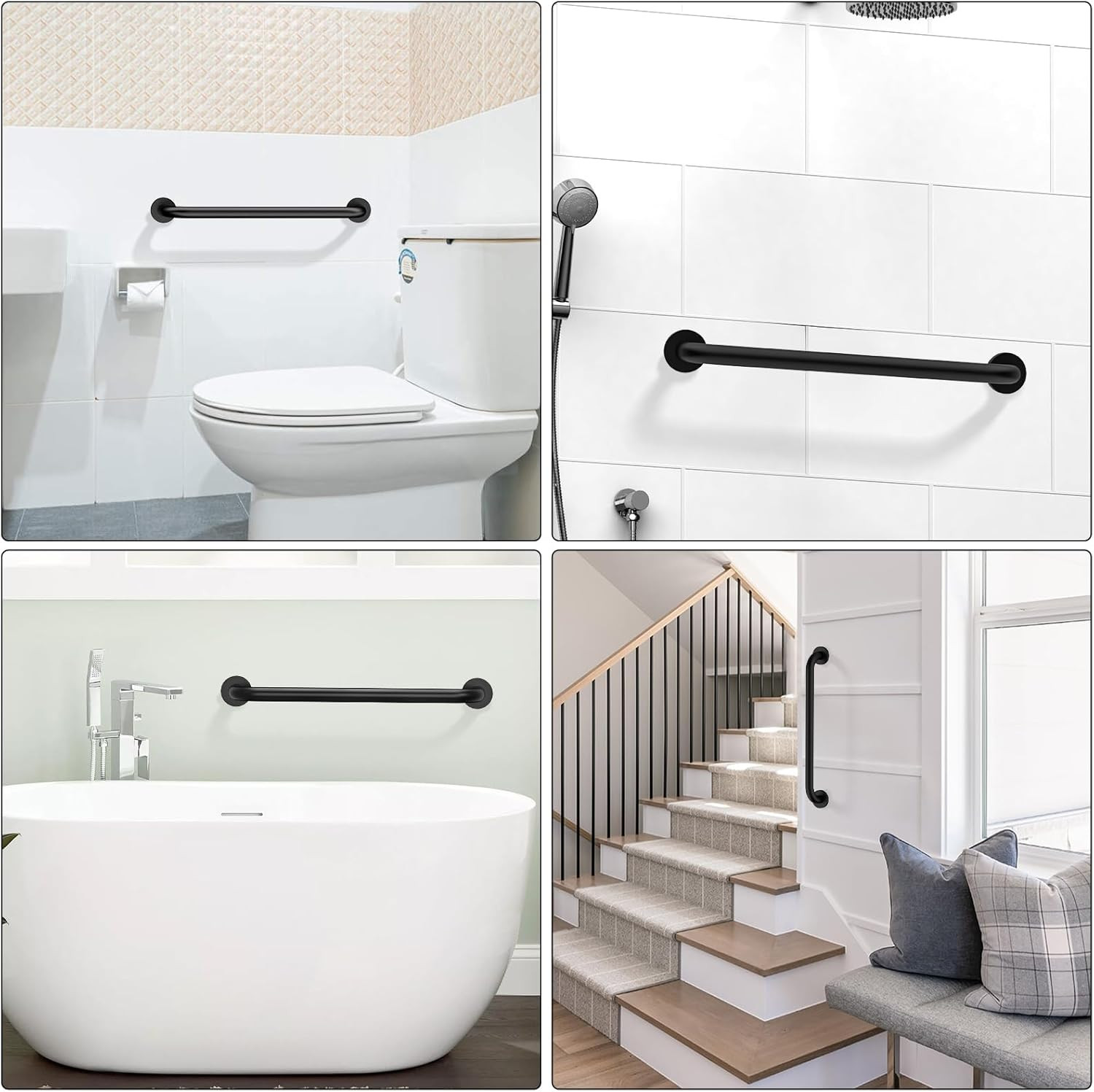 2 Pack 24 Inch Black Shower Grab Bars, ZUEXT Stainless Steel Bathroom Wall Grab