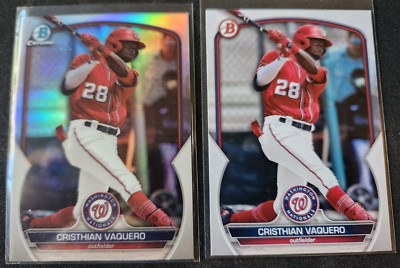 CRISTHIAN VAQUERO 2-CARD LOT 2023 Bowman Chrome Draft REFRACTOR/Base #27 NATS