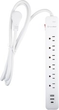 6 Ft Surge Protector Power Strip  6 AC Outlets with 3 USB Charging Ports