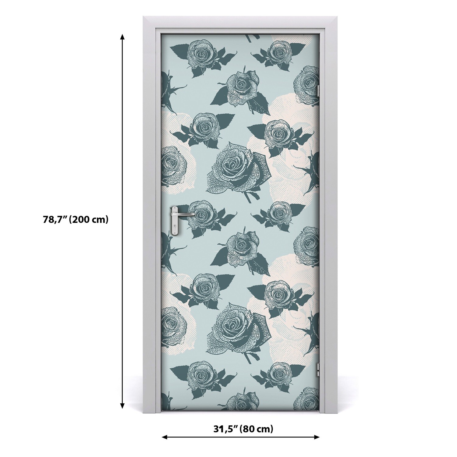 Rosa Türtapete Selbstklebend Mit Rosen & Hortensien - 90x200cm Abnehmbare Wanddekoration